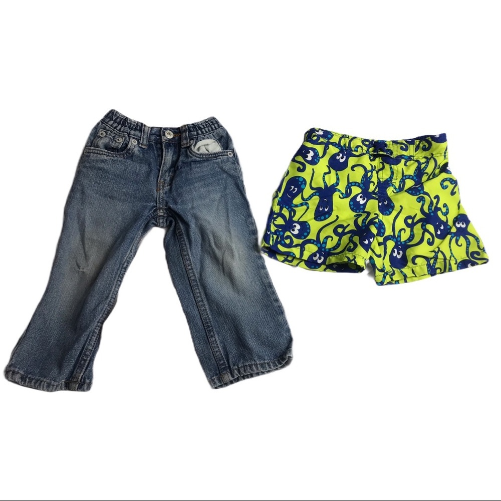 LEVIS 526 loose straight torn jeans & swim shorts